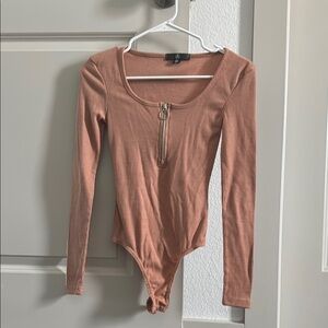 Women's Ribbed Bodysuit in Tan